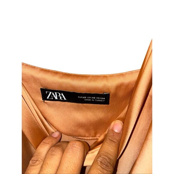 Zara Satin Yellow & Nude Color Block Slip Camisole Midi Dress XS 741 - Picture 3 of 5